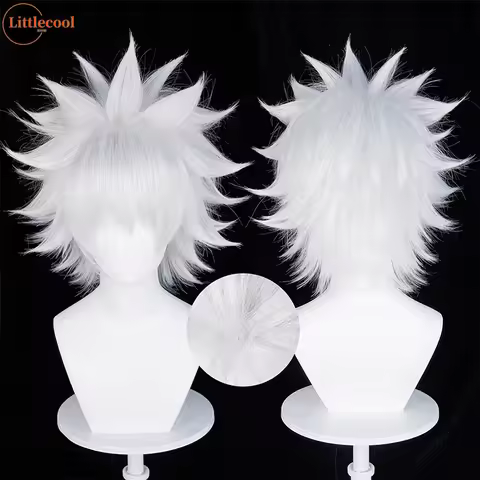 High Quality Killua Zoldyck Cosplay Wig 30cm Short Silver White Fluffy Heat Resistant Synthetic Hair