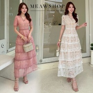 S-3XL Best-Selling Model Layered Dress Short Sleeves Lace Fabric Openwork Decoration Women's Work Cl