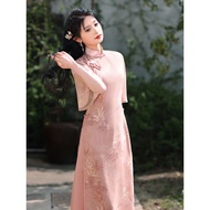 cheongsam muslimah plus size cheongsam Pink Ao Dai cheongsam 2024 perangai baharu gaya retro elegan 