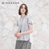 GIORDANO ผู้หญิง  เสื้อยืด Patchrk ด้านหลัง เสื้อยืดหลวม คอกลม แขนสั้น เรียบง่าย เรียบง่าย แฟชั่นเสื