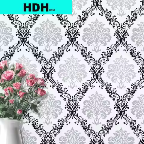5M White Black Peel and Stick Wallpaper Removable Contact Paper Decorative Damascus Wall Paper Flowe