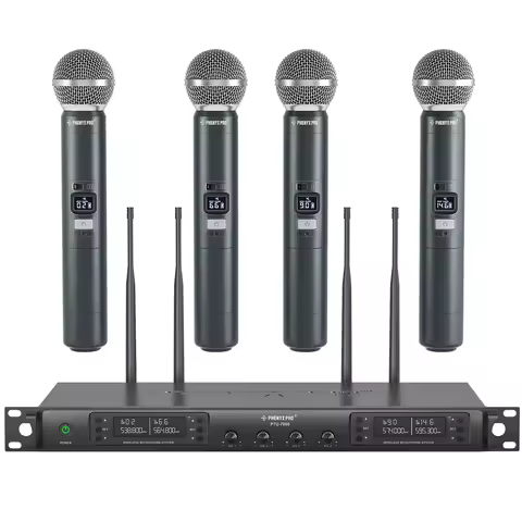 UHF Professional Ｗireless Ｍicrophone Phenyx Pro 4-Channel Auto Scan Selectable Frequency Metal 100M 