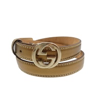 Gucci GG 標誌 159614 皮革腰帶，金色五金配件，尺寸 85/34，0976 [二手] 成色極佳 GUCCI