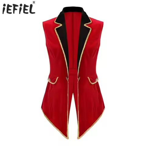 Womens Circus Ringmaster Wizard Carnival Cosplay Costume Medieval Retro Magician Tailcoat Lapel Velv