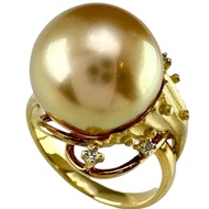 Pre-owned, size 16, Aurora Moon Rainbow South Sea Golden Pearl, 12.9mm, 0.04ct Diamond, 18K Gold, 8.
