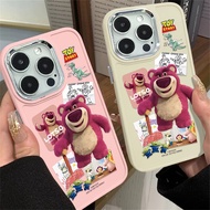 Cute Bear Lotso Silicone Soft  Phone Case Compatible for IPhone 15 14 13 12 11 Pro Max XS X XR 8 + 7 Plus Metal Buttons Casing Shockproof Cover Cell Precticer