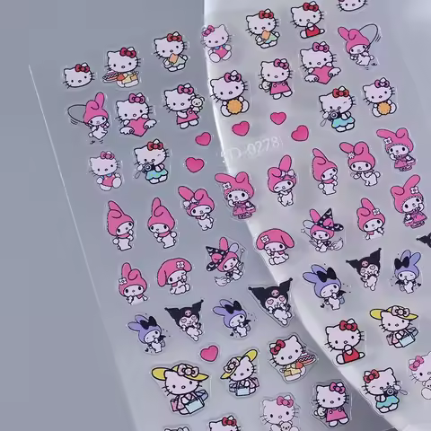 1pc 5D Embossed Sanrio Nail Stickers Cartoon Kuromi My Melody Nail Supplies Anime Hello Kitty Sticke