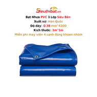 Tấm Bạt PVC 3 Lớp Hàn Quốc Kích thước 3m x 3m May viền Đóng khoen sẵn