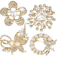 4 Keping Bros Mutiara untuk Wanita, Bros Bunga, Aksesori Pakaian Elegan, untuk Hiasan Topi Gaun, Per