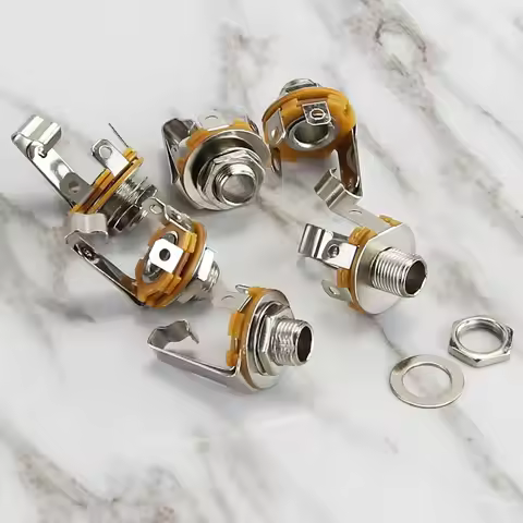 FLEOR 6pcs 1/4" 6.35mm Guitar Jack Input Output Mono Jack with Switch Function for Electric Guitar B