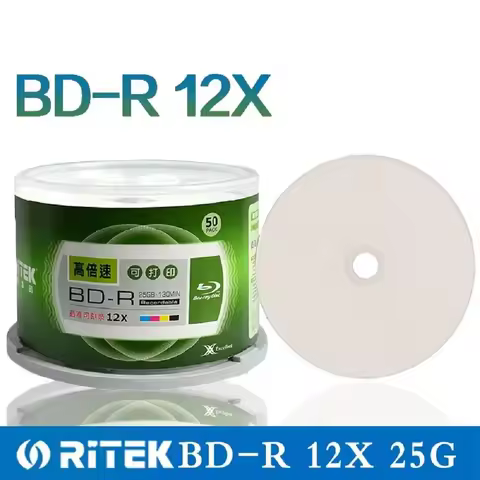 Double Yi 50 Pieces Ritek 25GB BD-R 2-12X Speed A+ Grade Printable Blu Ray Blank BDR Disc Original C