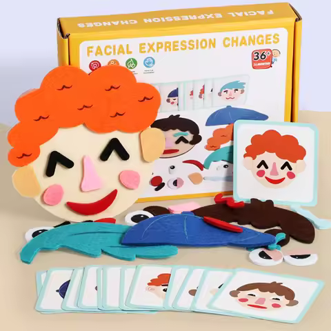 Kids Montessori Facial Expression Game Emotional Change Toys With 9pcs Cards Preschool Learning Educ