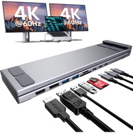 USB C Laptop Docking Station Stand, Dual Monitor 4K@60Hz, 9 in 1 USB C Hub with 2 HDMI, 2 USB 3.0, P