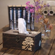 手工原木面紙盒 玫瑰造型 鄉村風 仿鍛造 面紙盒 衛生紙盒 木作