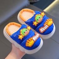 Children's Cotton Slippers Boys Winter Cartoon Shark Bag Heel Fluffy Shoes Kids Baby Home Shoes Parent-Child Cotton-padded Shoes
