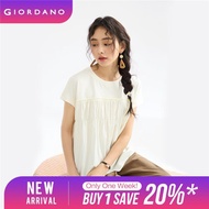 GIORDANO Women T-Shirts Ruffle Trim Gathered Tee Crewneck Cap Sleeve Young Gentle Simple Fashion Cas