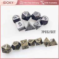 IDOKY 7PCS/Set Mini Polyhedral Dice Metal Dice Archaized Board Game RPG Dice Retro Table Game Dice