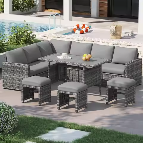 U-MAX 7 Pieces Patio Furniture Set, Outdoor Sectional Sofa Conversation Set, All Weather Wicker Ratt