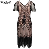 Embellished Beaded Sequin Dress Robe Vestidos Women 1920s Flapper Dress Vintage V Neck Butterfly Sle