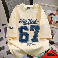 24H SHIP cetakan T-shirt New York 67 corak huruf tekstur retro New York biru terang tekstur huruf