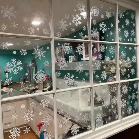 114 Pieces of White Snowflake Window Stickers Winter Holiday Celebration Decoration Glass Static Sti