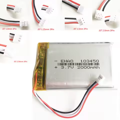 3.7V 2000mAh Lithium Polymer LiPo Rechargeable Battery JST 1.0/1.25/1.5/ 2.0/2.5 3Pin Connector For