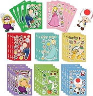 32Piece Mario Make-a-face Stickers Pack, Make Your Own Stickers Fun Craft Project for Kids Teens, Mixed &amp; Matched with 8 Designed Characters Stickers for Party Decoration, Reward, Decor, Gift Idea