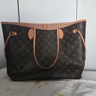 Louis Vuitton LV Neverfull 中號 老花 淺棕條紋內裡