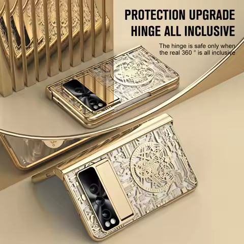 Plating Mechanical Hinge Case For Google Pixel Fold Full Protector Transparent Acrylic Kickstand Cov