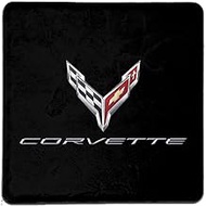 C8 Corvette 4"x4" Flags with Corvette Script Stone Tile Coaster (Individual) - Drink Pad for Coffee 