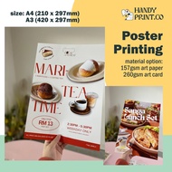 Menu/Poster Print A4/A3 size Custom design 157gsm (art paper) 260gsm (art card) (HandyPrint) 🚫no des