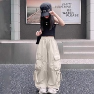 女童工装裤春秋薄款儿童阔腿裤女孩大童潮酷裤子Girls' Crock Pants Spring and Autumn Thin Children's Wide Leg Pants for Women