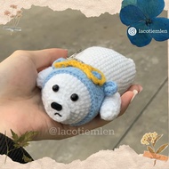 We Bare Bears Wool Animal Key Chain Lying On The Stomach Wearing A Cute Hat