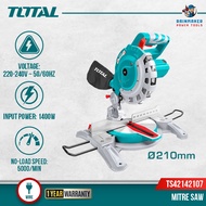 TOTAL Mitre Saw (1400W), incl. 1 pc TCT Blade (210mm) + Dust Bag + Extension, for Mitre & Bevel Cut 