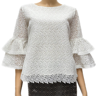 เสื้อลูกไม้คอตตอน ซับในลินิน ผู้ใหญ่ อก 38" 40" 42" 44" 46" 48" 50" อินกะออย In Ka Oil สีชา/ขาว/เขีย