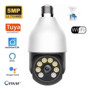 กล้องหลอดไฟ 5MP 5G E27 WiFi TUYA Smart Life PTZ IP CCTV กล้องวงจรปิดภายนอกอาคาร มองเห็นในเวลากลางคืน