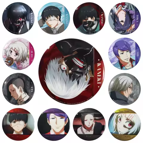 58mm Anime Tokyo Ghoul‌ Kamishiro Rize JUZO SUZUYA REI Kaneki Ken Cosplay COSTUME Badge Pin SPTE Tin