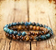 藍虎眼石拼黃虎眼石雙圈手串天然石手鏈