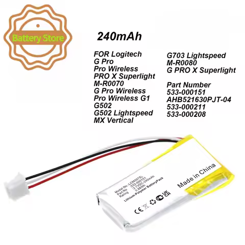 240mAh 533-000211 533-000208 For Logitech G PRO X 304 502 703h UE3500 UE4500 UE310 G502 G304 MX Vert