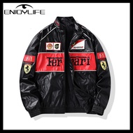 F1 Ferrari Racing Jacket Men Motorcycle Riding Embroidery Leather Jacket Couple Casual Sports Coat