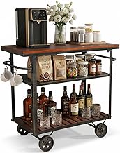 Vintage Rolling Bar Cart on Wheels Industrial Mobile Serving Cart Metal and Wood Design for Kitchen 