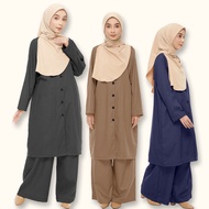 Suit Baju Muslimah Set Seluar Ironless Suit Umrah Travel / Women Dress Baju dan Seluar Button Style 