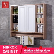 MZD【customization】Hidden Mirror Cabinet, Bathroom Movable Sliding Door, Feng Shui Mirror, Bathroom Storage Rack, Makeup Wall Hanging, Washbasin, Mirror Cabinet
