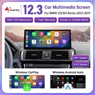 Skrin Sentuh Ultra 12.3" Untuk BMW Siri 1/2/3/4 F20/F21/F22/F30/F31/F33/F34/F36 Android Auto Wireles