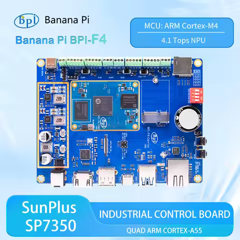 Banana Pi BPI-F4 Industrial Board - Sunplus SP7350 with Quad A55 & M4 Cores + 4.1 TOPS NPU for AI Ed