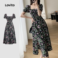 Lovito Casual Floral Ruched Tie Front Split Summer Spring Multicolor Dress for Women L134ED209 Lovit