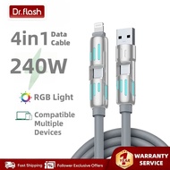 【Drflash】4 in 1 Fast Charging Type-C USB Light Charging Cable Length 1.2M Fast Charging Silicone Cab