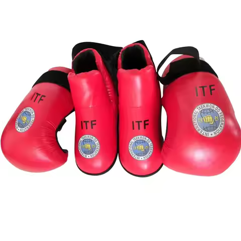 Red Blue Taekwondo ITF PU Leather Gloves Ankle Protector