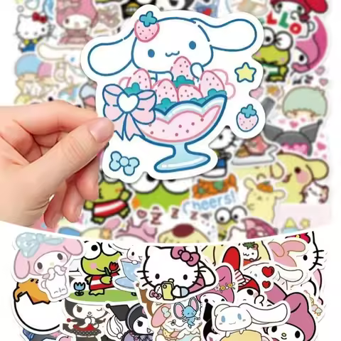 50PCS Sanrio Series Hello Kitty Kuromi Stickers Cute Multi-purpose Stickers Waterproof Decorative Re