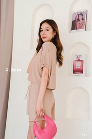 (อก52" เอว24-34")ชุดเซตไหมพรม Pimm 083 เสื้อครอป+กางเกงขาสั้น